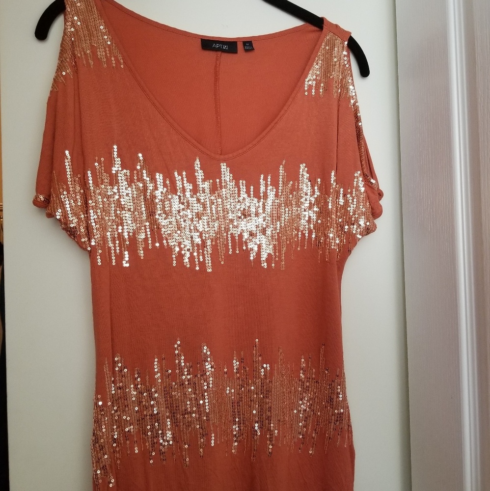 Burnt Orange Dress Top with Gold Sequences